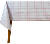 Mantel Hulehule Tex - Hule PVC Anti manchas Resistente al Agua Fácil Limpieza Cuadros Rojos Sobre Fondo Blanco - ALEJA
