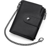 Carteras para Hombre Protección RFID Cartera Monedero Hombre de Piel Billeteras con Cadena, Cartera Hombre con 17 Ranuras para Tarjetero y Monedero con Cremallera (Negro)