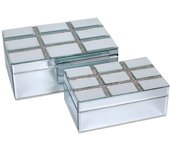Juego de 2 Cajas de Espejo con Tapa Decorada en Cuadrados de Brillantes Lucca - Cristal - Medidas 26.5*10.5*17 - Presume de Casa