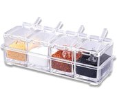 Caja de condimentos transparente, tarro de sal a prueba de polvo, cocina con tapa, cuchara, herramienta de condimento, 4 unidades por juego