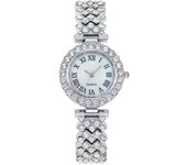 Reloj para mujer con letras romanas y piedras brillantes, movimiento de cuarzo, correa de brazalete, un reloj de lujo para la mujer