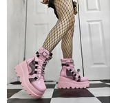 New Women Punk Gothic Motorcycle Boots 2024 Platform Chunky High Heel Ankle Boot Ladies Cool Wedge Woman Black Female Shoes