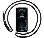 Tumundosmartphone Funda Colgante Transparente para Iphone 12 Pro Max (6.7) con Cordon Negro