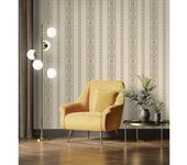 Muestra DIN A4 de Papel pintado vinílico de rayas con cadenetas barrocas efecto textura de tela - Selim Imperial Stripe 676849 de GAULAN