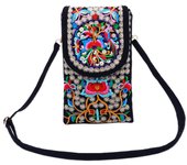 New Ethnic Style Embroidered Bag Women Mobile Phone Bag Flap Canvas Bag Crossbody Bag Popular Double Layer Zero Wallet