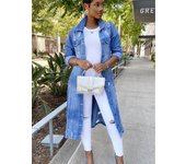 New Arrival Fashion Hole Cotton Autnmn Winter Long Denim Jacket 2023 Trench Coat Cardigan Jeans Cape Women Long Sleeve Jean Coat