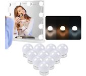 Luz De Espejo Led-With 10 Bombillas Regulables Para El Espejo, Iluminación De Espejo, 3 Colores De Maquillaje, Estilo Hollywood Para Espejo Cosmético, cable USB [Clase de eficiencia energética A +]
