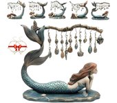 Expositor de aretes de sirena, organizador de aretes, soporte de joyería de mesa con figura de sirena, organizador de aretes con temática de sirena oceánica