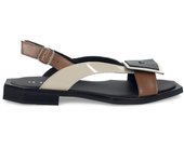 Sandalia plana para mujer Le Bohemen en SC20-4A de piel marfil, marrón y negro
