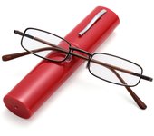 Portable Lightweight Slim Reading Glasses with Tube Case Anti Blue Light Readers Glasses for Men Women Mini Compact Eyeglasses