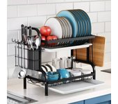 Dish Drying Rack 2-Tier Compact Kitchen Dish Rack Drainboard Set Large Rust-Proof Dish Drainer with Utensil Holder
