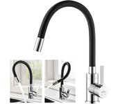 Grifo de Cocina Flexible, Grifos Cocina Fregadero with Giro de 360 °, Grifo Cocina Negro with Caño Flexible y Alto, Monomando