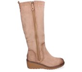 PuntoSalao Botas altas elegantes cuña cómoda para mujer color beige VRA-1070 -Botas de Cuña para Mujer Elegantes y Comodas de Caña Alta Puntera Redonda y Cierre de Cremallera Ideales para Otoño-Invierno