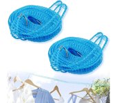 2 Piezas de Línea de Lavado de Ropa, Cuerda de Secado de Ropa, Línea de Cuerda Elástica Antideslizante, Tendederos Portátiles, Línea de Lavado a Prueba de Viento para Exteriores, para Jardín (Azul)