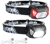 Potente linterna frontal LED recargable, D500 USB LED, 2000 lux, luz blanca y roja, 6 modos de iluminación, IPX6, para ciclismo, camping, senderismo y bricolaje (2 unidades)