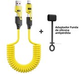 PD 65W Spring Telescopic 4 in 1 Data Cable Short USB C to Type C Fast Charging Cable for iPhone iPad MacBook Samsung & More 1.2m
