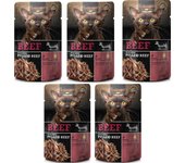 Snack para Gatos Pack 5 Unidades de 70g (350g) Alimento complementario para Gatos Adultos con Aceite de Salmon varios sabores - Leonardo Pulled Beef