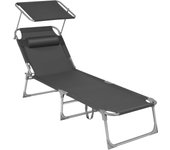 Tumbona, Tumbona Reclinable, 193 x 53 x 29 cm,Carga de 150 kg, con Reposacabezas de Protección Solar y Respaldo Reclinable, Tumbona de Jardín Plegable, para Terraza, Playa, Piscina, Jardín, Gris Oscuro