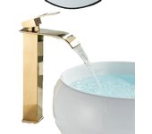 Grifo de lavabo de Cascada de Oro, El Grifo de Baño de Cascada with Pit de Altura, El Grifo de Baño de Maple inoxidable