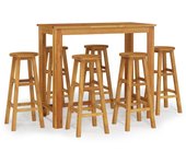 vidaXL Mesa y taburetes altos de jardín 7 pzas madera maciza acacia