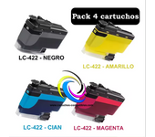 Brother LC-422 XL Pack 4 o unidad suelta. Compatible para impresoras Brother. Genérico de alta capacidad y calidad.