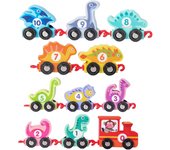 Trenes de juguete de madera con dinosaurios, juguetes Montessori, tren de números de madera con dinosaurios, juguetes Montessori, juegos educativos, regalo para niños de 1 a 4 años.
