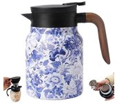 Raidley Vintage Floral Pattern Tea Thermos - Infusor incorporado, Tetera Doresty Thermos, Jarra térmica de acero inoxidable con tapa para bebidas calientes, Tetera aislada desmontable 1000 ml (C)