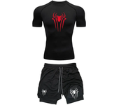 Men's Workout Compression Set Y2K Spider Printed Gym Tshirts Breathable Running Shorts Quick Dry Sports Rash Guard Sportwear Set