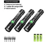 Powerful LED Flashlight Aluminum Alloy Portable Torch USB ReChargeable Outdoor Tactical Zoom Camping Waterproof Flash Light