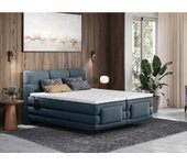 Vente-unique - Boxspring con cabecero acolchado + somieres relax eléctricos + colchón + cubrecolchón - 2 x 90 x 200 cm - Tela - Azul - LODI de PALACIO