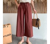 Spring Summer Women Wide Leg Cotton Pants Casual loose ealstic waist wide leg Calf-Length Pants for Female Trousers