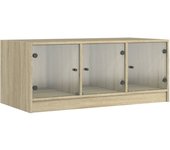 vidaXL Mesa de centro con puertas de vidrio 102x50x42 cm Blanco, Negro, Roble Sonoma Mesita de Salón o Comedor o Auxiliar Mesa de Café Meuble Salón