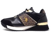 U.S. POLO ASSN zapatillas mujer modelo FRIDA moda casual tela cuero ecológico negro logo dorado