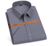 Basic Men's Dress Shirt Short Sleeve Summer Solid Free Iron Stretch New Fashion Korean Slim Fit Luxury Business Casual Blue Pink