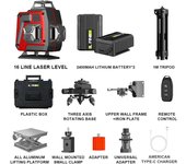 Nivel láser verde de 16 líneas 4D Calibración de 360° en doble plano y compensación cruzada de plomada doble ±3,5° Con doble batería 6 horas de duración de la batería Niveles láser de alta precisión de 32 pies