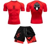 Anime 3D Printed Men's Compression Set Long/short Sleeve Gym Top+Workout Shorts Quick Drying Rash Guard Set
