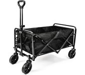 Carro Plegable para Playa con 4 Ruedas Anchas, Asa Ajustable, 2 Portavasos hasta 75 Kg- Carrito Camping Transporte Ideal para Acampar, Picnic, de Compras Color Negro