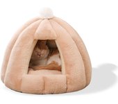 Cama Tipo Cueva para Gatos, Cama Cojín para Gatos with Antideslizante Fund, Cama para Mascotas with Cojín Interior Lavable Extraible, Iglú De Felpa Suave y Aacogedor para Gatos(M, Caqui)