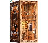 Book Nook Kit,DIY Miniature Dollhouse Booknook Kit,3D Wooden Puzzle Bookend Bookshelf Insert Decor LED Light for Teens Adults