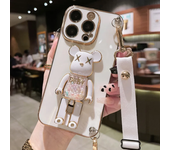 Plating Cover Quicksand Bear Stand Bracelet Strap Lanyard Phone Case For iPhone 15 14 13 12 11 Pro Max 7 8 Plus Phone Case