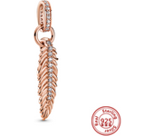 Hot Sale Rose Gold Series Pink Zircon Leaves Heart Pendant Sparkling Clip Bead Fit Pandora Charm Bracelet DIY 925 Silver Jewelry