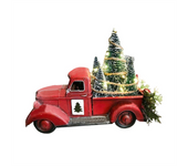 Decoración de camión rojo de Navidad, maceta de camión de resina de granja, decoraciones iluminadas, camión rojo con Mini árbol