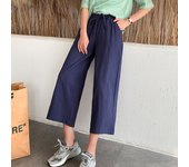 Spring Summer Women Wide Leg Cotton Pants Casual loose ealstic waist wide leg Calf-Length Pants for Female Trousers