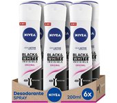 NIVEA Black & White Invisible Original Spray Desodorante 200ml, 6 unidades, 200ml*6