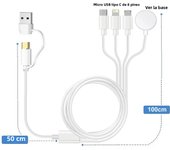 For iWatch & Phone Multi Charging Cable for iPhone 15 14 Type C/Android Wireless Charging for Apple Watch Ultra SE/9/8/7/6/5/4