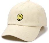 Gorra de béisbol con cara sonriente para niños pequeños, divertidas gorras lavadas, ajustables y lindas para niños de 3 a 12 años, color beige