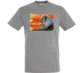 MERCHANDMANIA CAMISETA GRIS MEZCLA leon selva savana animal salvaje felino bestia moda verano tshirt
