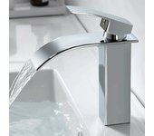 Grifo de baño moderno con cascada, grifo de lavabo con diseño elegante con cascada, grifo mezclador de baño de latón, agua fría y caliente disponible, grifo de cascada cromado G 3/8
