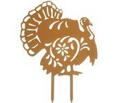 Estaca de metal para jardín con forma de pavo, con un encantador acabado oxidado, ideal para decoración de exteriores, patio, granja o jardín (negra).