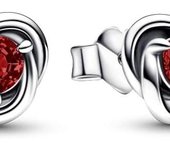 Pendientes de botón PANDORA con círculo de eternidad rojo de enero: un regalo para ella. Pendientes de plata de ley con piedras de nacimiento y piedras sintéticas para mujer，Incluye Caja Original